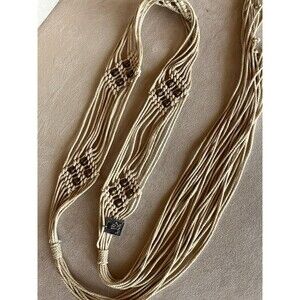 Macrame Woven Ivory Tie Belt With Wood Beads And Fringe Hobo Hippie by Mudd